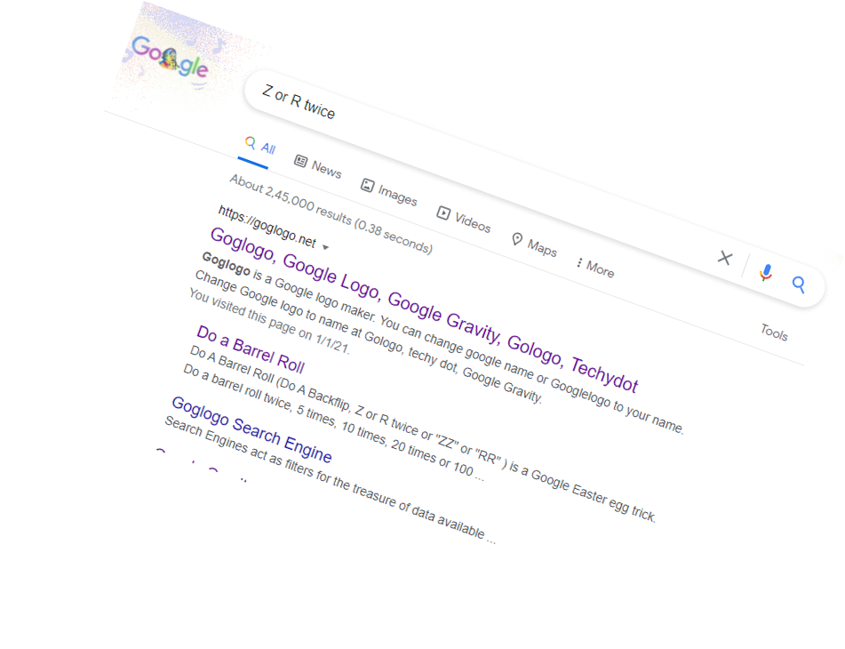 Z Or R Twice Do A Barrel Roll An Easter Egg By Google